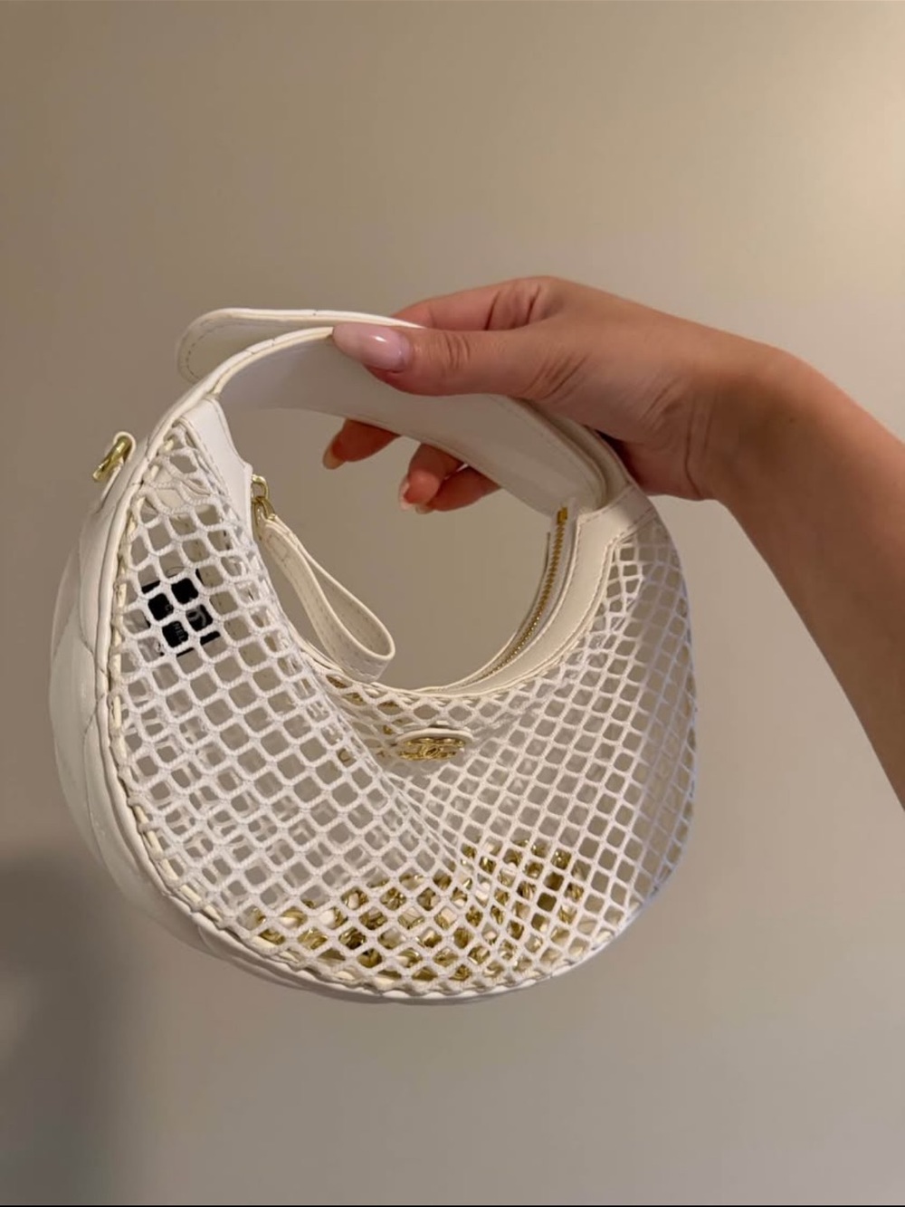 Luxury White Crescent Mesh HandBag